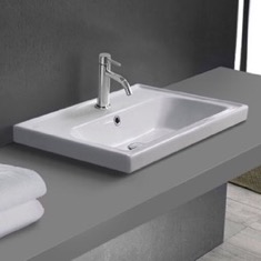 Drop In Sink in Ceramic, Modern, Rectangular